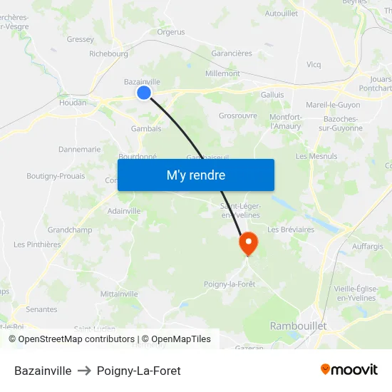 Bazainville to Poigny-La-Foret map