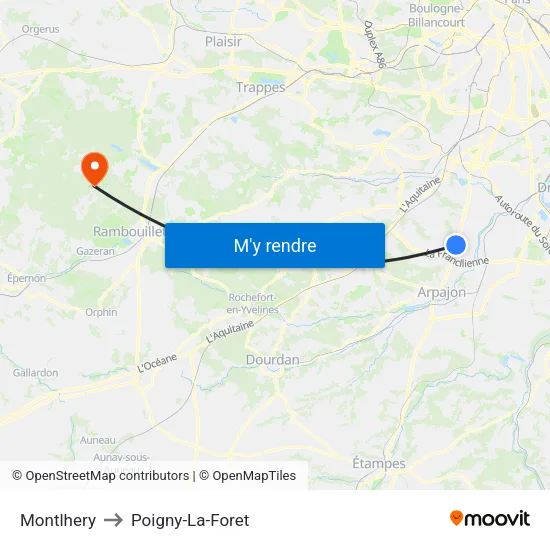 Montlhery to Poigny-La-Foret map