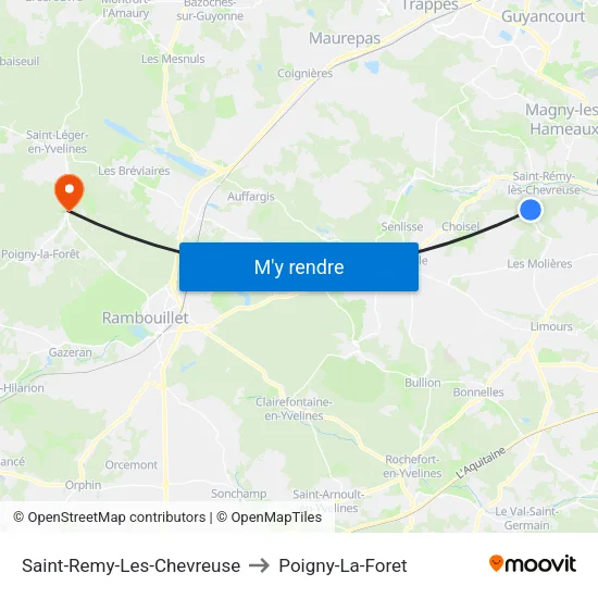 Saint-Remy-Les-Chevreuse to Poigny-La-Foret map
