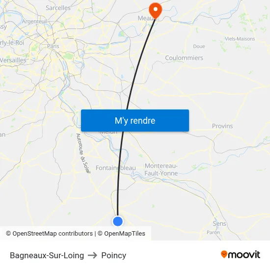 Bagneaux-Sur-Loing to Poincy map