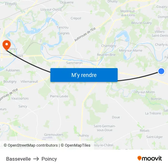 Bassevelle to Poincy map