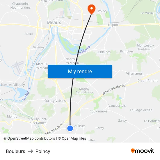 Bouleurs to Poincy map