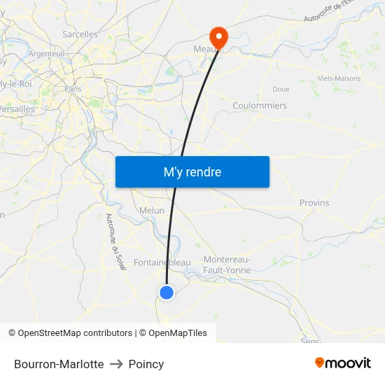 Bourron-Marlotte to Poincy map