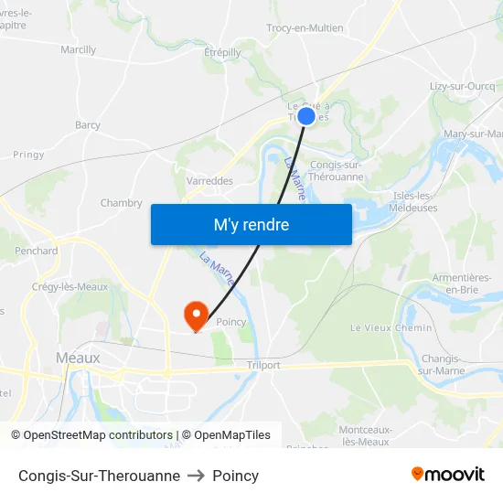 Congis-Sur-Therouanne to Poincy map