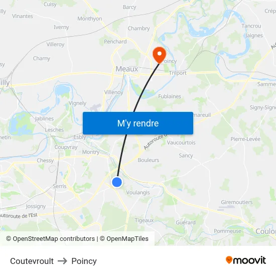 Coutevroult to Poincy map