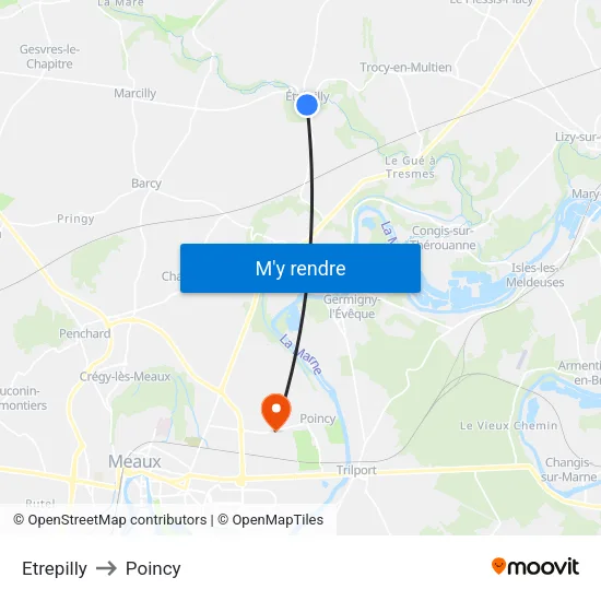 Etrepilly to Poincy map