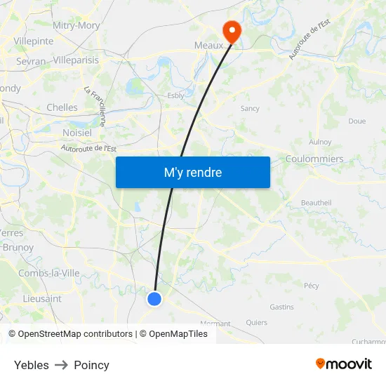 Yebles to Poincy map