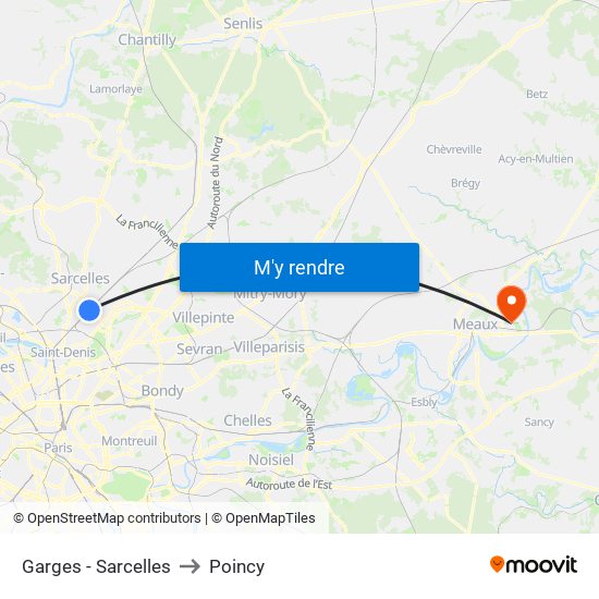 Garges - Sarcelles to Poincy map