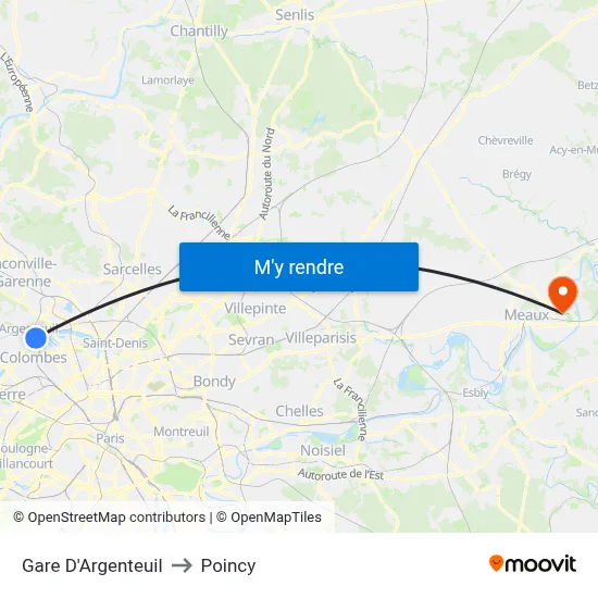 Gare D'Argenteuil to Poincy map
