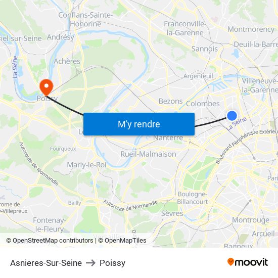 Asnieres-Sur-Seine to Poissy map