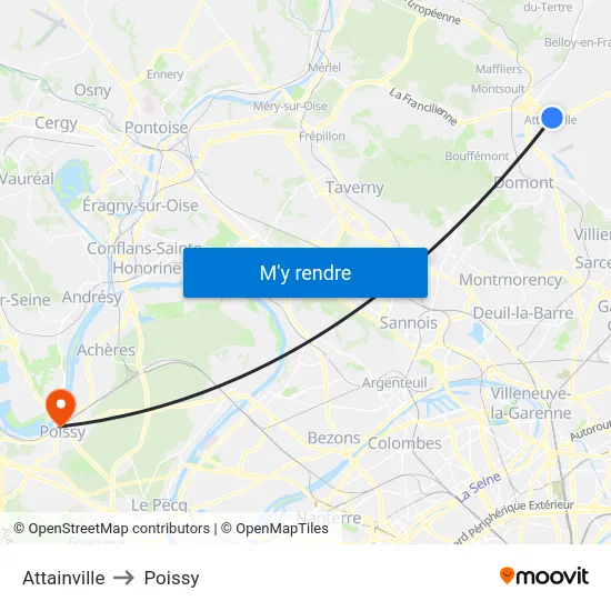 Attainville to Poissy map