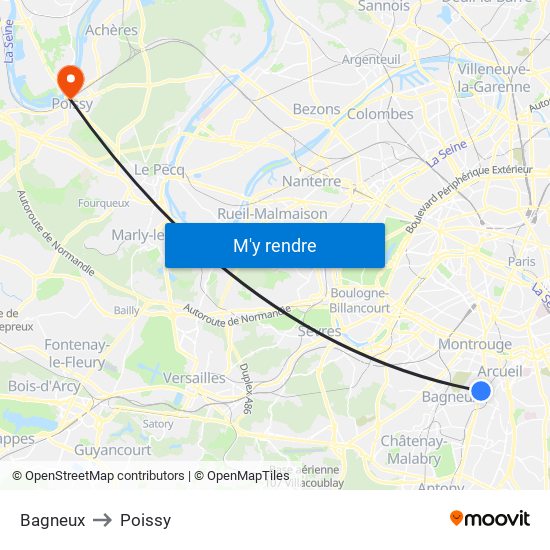 Bagneux to Poissy map