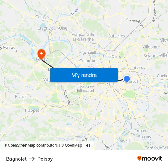Bagnolet to Poissy map