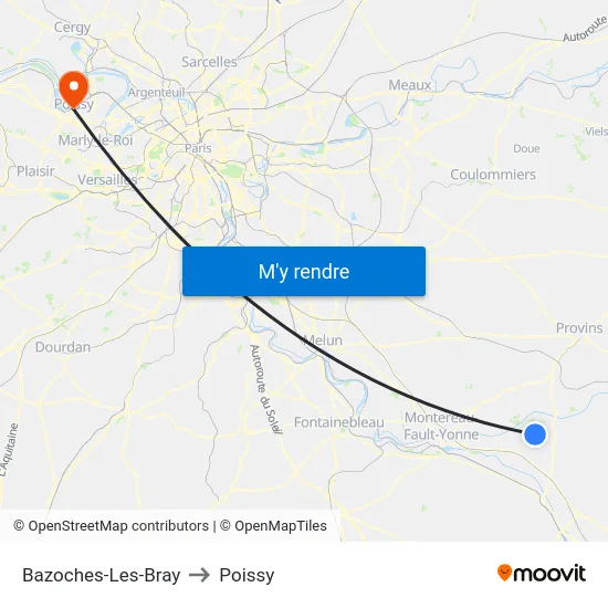 Bazoches-Les-Bray to Poissy map