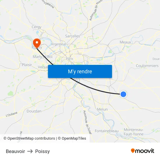 Beauvoir to Poissy map