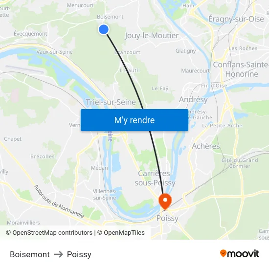 Boisemont to Poissy map