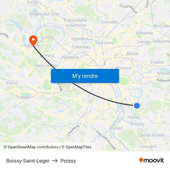Boissy-Saint-Leger to Poissy map