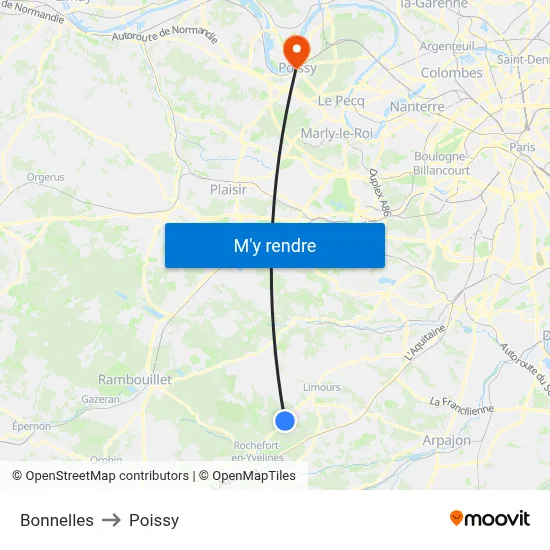 Bonnelles to Poissy map