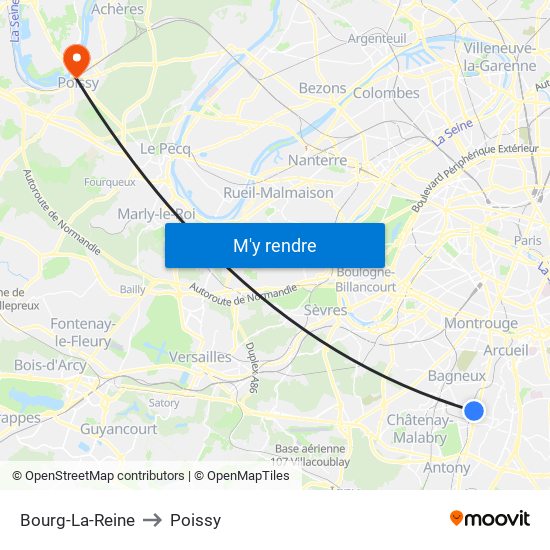 Bourg-La-Reine to Poissy map