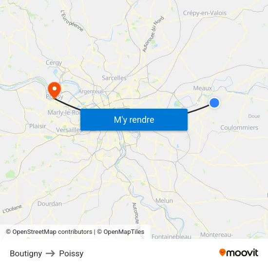 Boutigny to Poissy map
