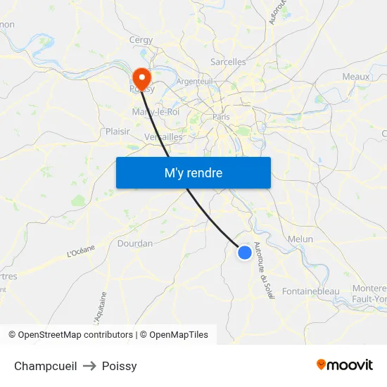Champcueil to Poissy map