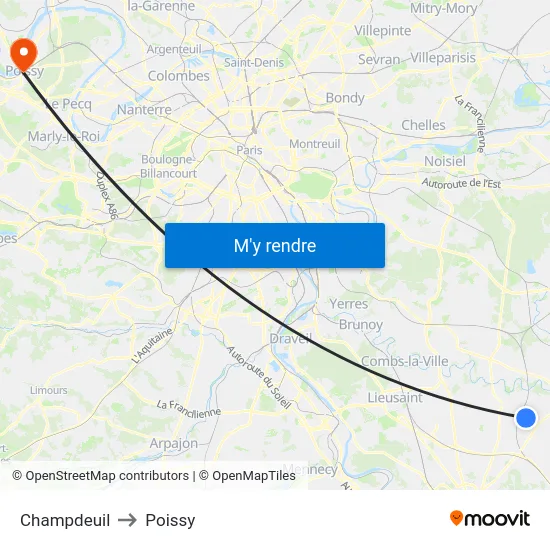 Champdeuil to Poissy map