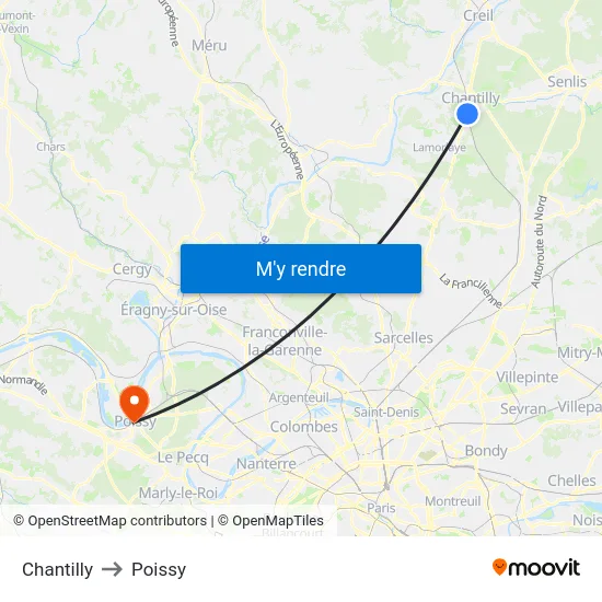 Chantilly to Poissy map