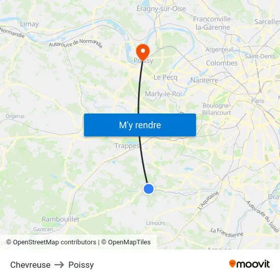 Chevreuse to Poissy map