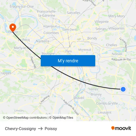 Chevry-Cossigny to Poissy map