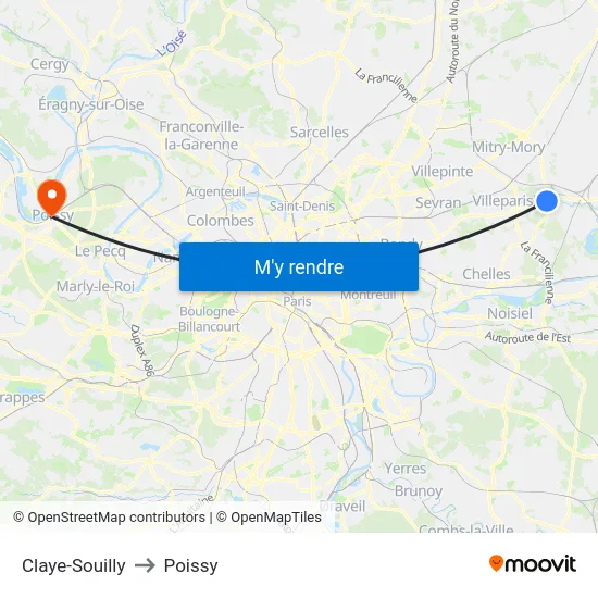 Claye-Souilly to Poissy map