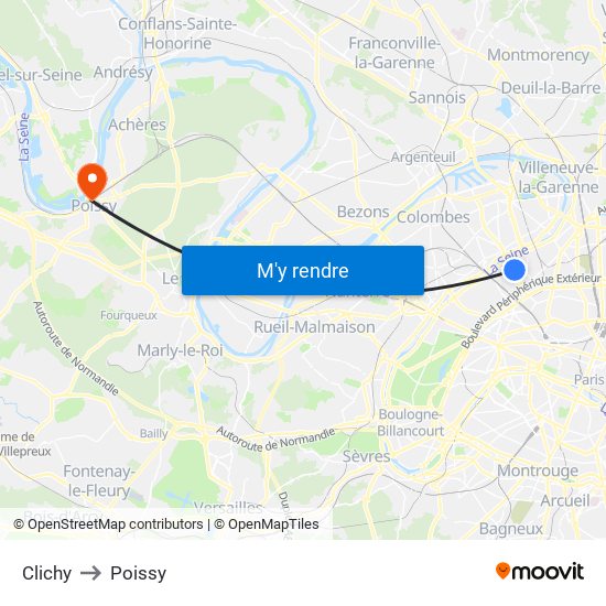 Clichy to Poissy map