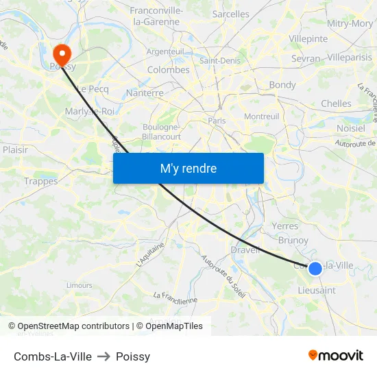 Combs-La-Ville to Poissy map