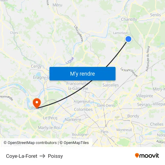 Coye-La-Foret to Poissy map