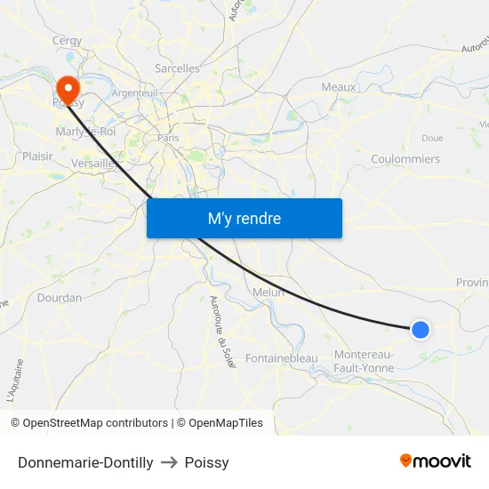 Donnemarie-Dontilly to Poissy map