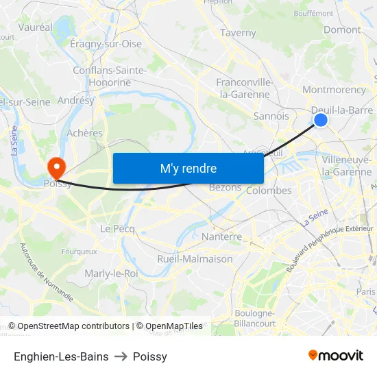 Enghien-Les-Bains to Poissy map