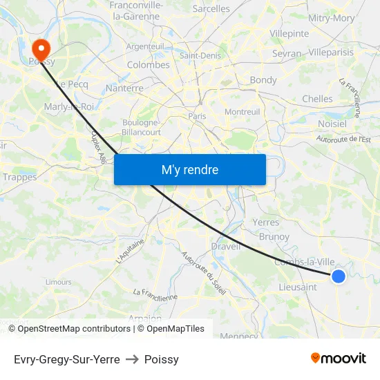 Evry-Gregy-Sur-Yerre to Poissy map