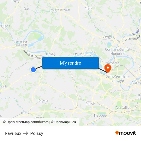 Favrieux to Poissy map
