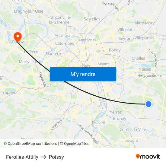 Ferolles-Attilly to Poissy map