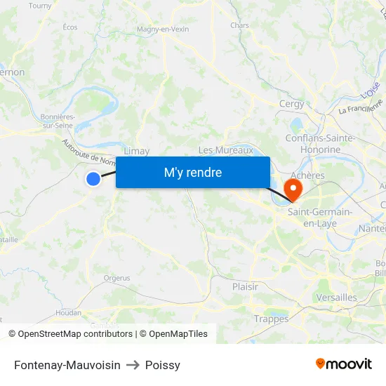 Fontenay-Mauvoisin to Poissy map