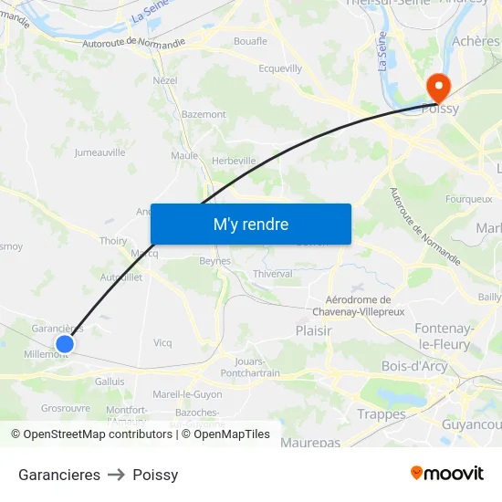 Garancieres to Poissy map