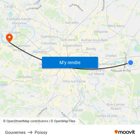Gouvernes to Poissy map