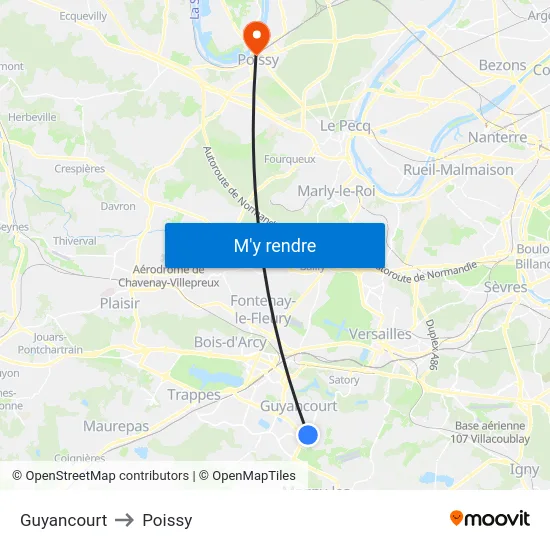 Guyancourt to Poissy map