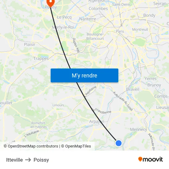 Itteville to Poissy map