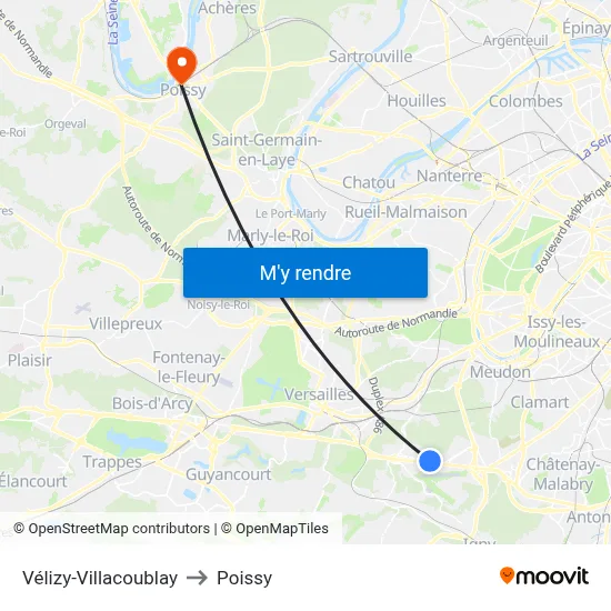 Vélizy-Villacoublay to Poissy map