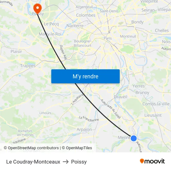 Le Coudray-Montceaux to Poissy map