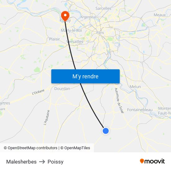 Malesherbes to Poissy map