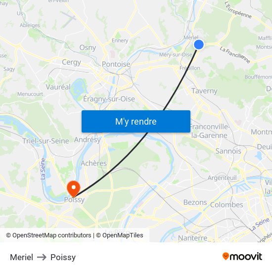 Meriel to Poissy map