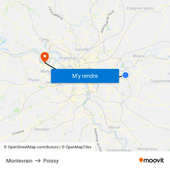 Montevrain to Poissy map