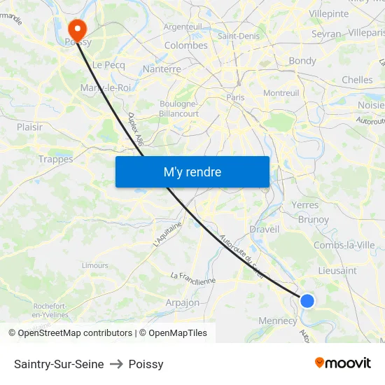 Saintry-Sur-Seine to Poissy map
