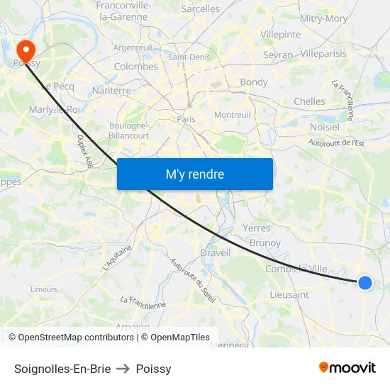 Soignolles-En-Brie to Poissy map